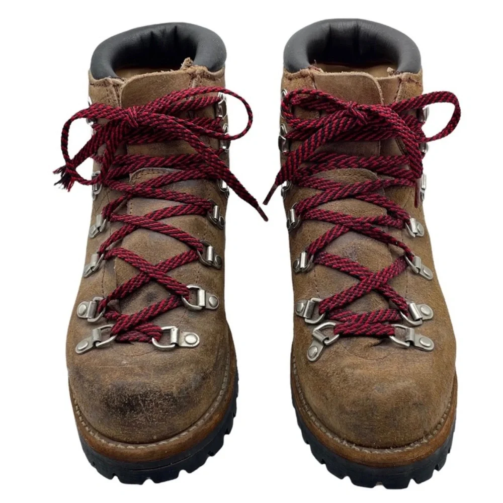 Vintage Vasque Hiking Boots Vibram Soles Brown Suede Leather Red Laces 7 A - Picture 5 of 13